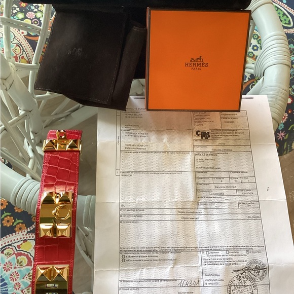 Hermès Collier de Chein Red Alligator W/ Gold Accents - Picture 1 of 16